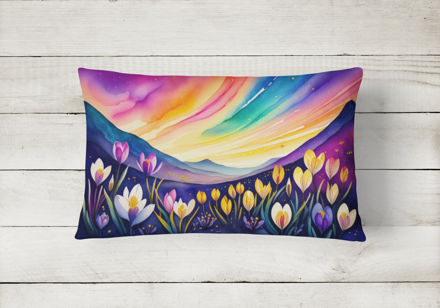 Crocus in Color Decorative Throw Pillow 12x16 Indoor Outdoor Accent Cushion, Fabric Cover with Insert for Sofa, Bed, Porch & Living Room
