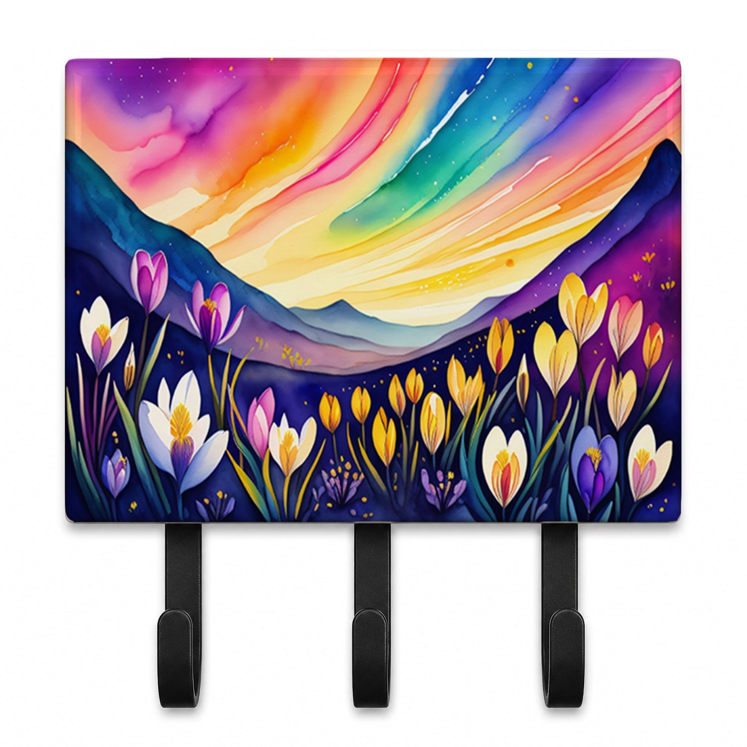 Crocus in Color Leash or Key Holder Wall Hooks, Coat Rack Wall Mount, for Hanging Keys, Towels, Aprons, Leashes