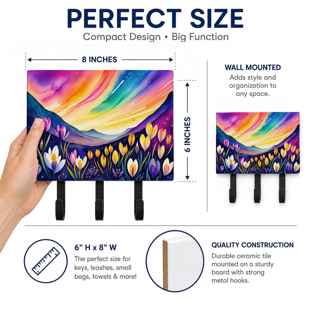 Crocus in Color Leash or Key Holder Wall Hooks, Coat Rack Wall Mount, for Hanging Keys, Towels, Aprons, Leashes