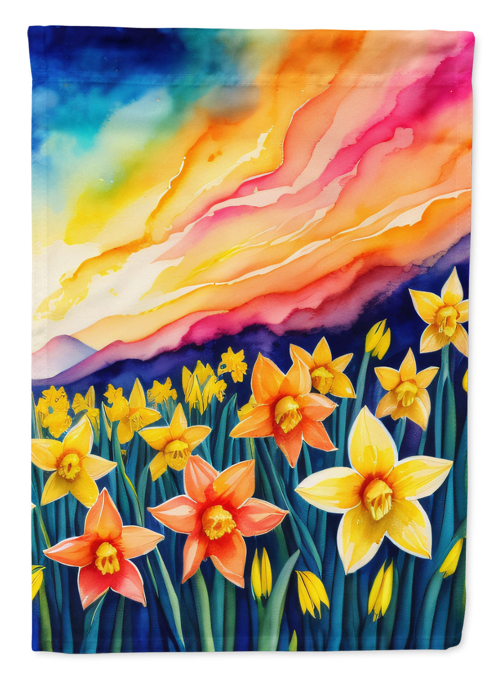 Daffodils in Color House Flag 28x40 Porch Sleeve Pole Decorative Outside Yard Banner Artwork Wall Hanging, Polyester
