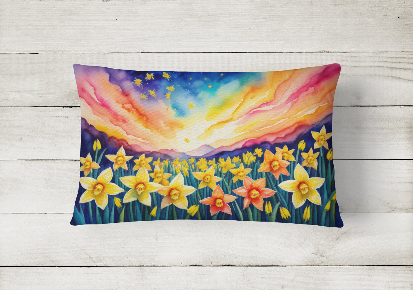 Daffodils in Color Decorative Throw Pillow 12x16 Indoor Outdoor Accent Cushion, Fabric Cover with Insert for Sofa, Bed, Porch & Living Room