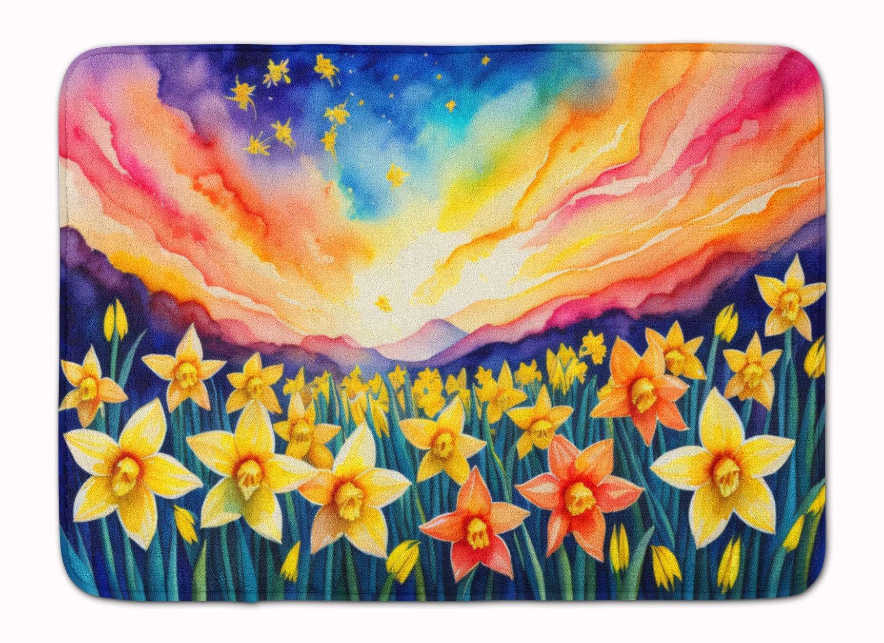 Daffodils in Color Memory Foam Kitchen Mat Machine Washable Anti-Fatigue Cushion Comfort Bath or Kitchen Rug