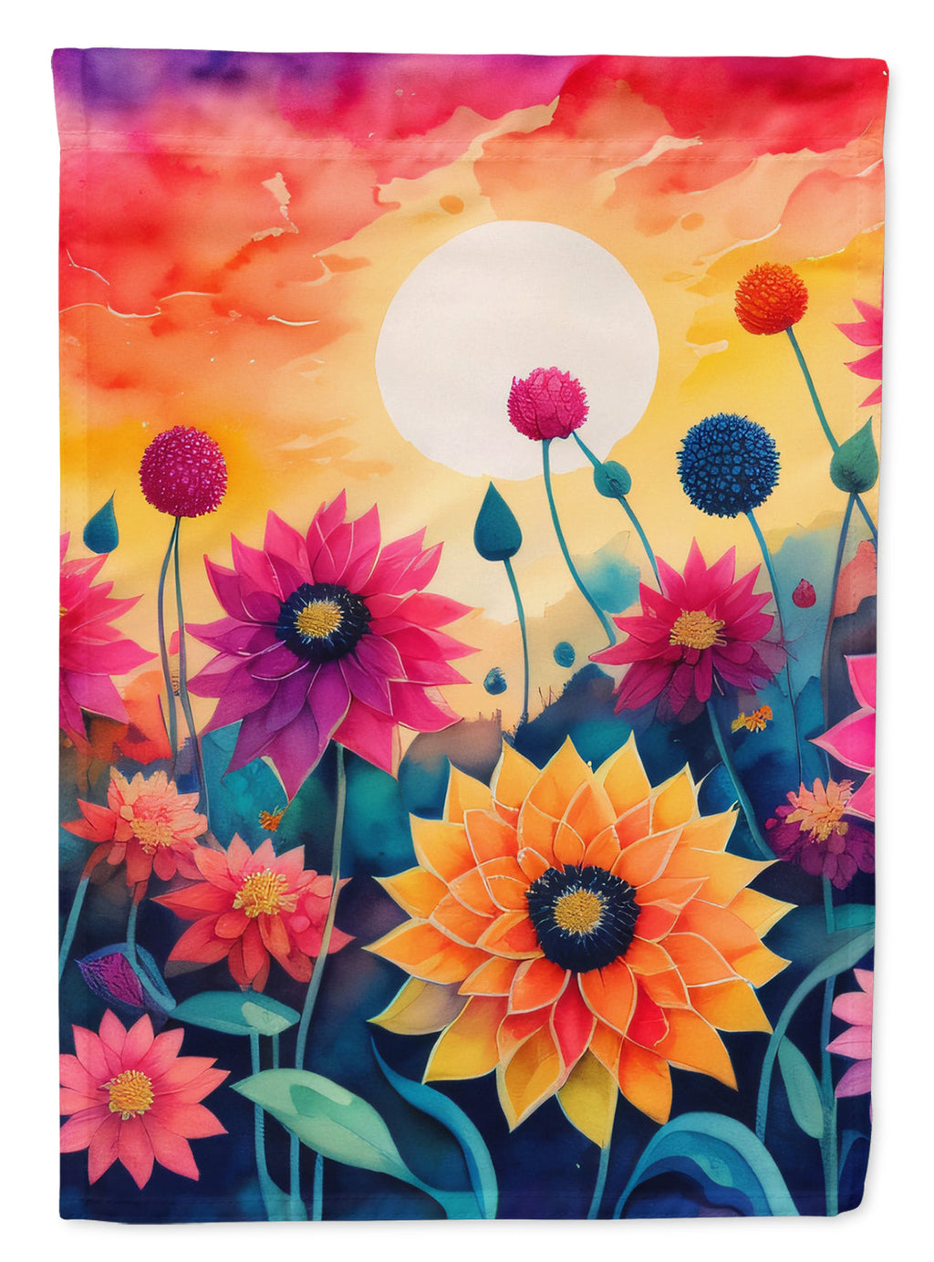 Dahlias in Color House Flag 28x40 Porch Sleeve Pole Decorative Outside Yard Banner Artwork Wall Hanging, Polyester