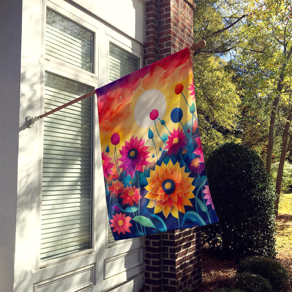 Dahlias in Color House Flag 28x40 Porch Sleeve Pole Decorative Outside Yard Banner Artwork Wall Hanging, Polyester