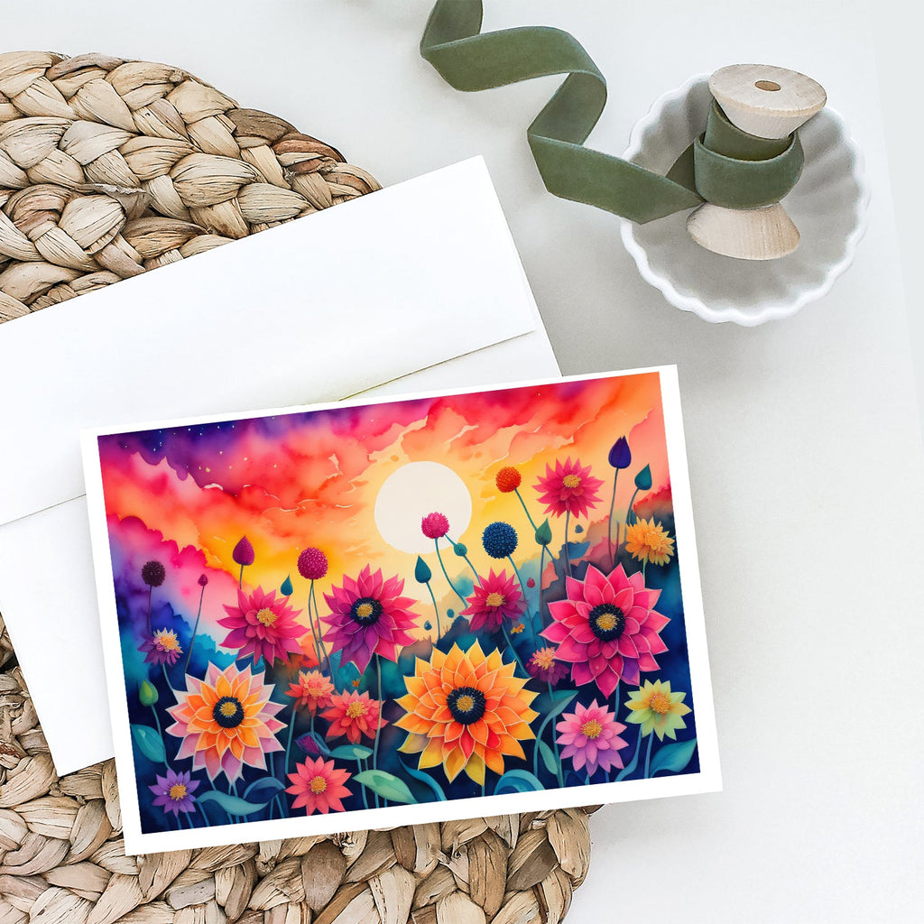 Dahlias in Color Greeting Cards Pack of 8 Blank Cards with Envelopes Whimsical A7 Size 5x7