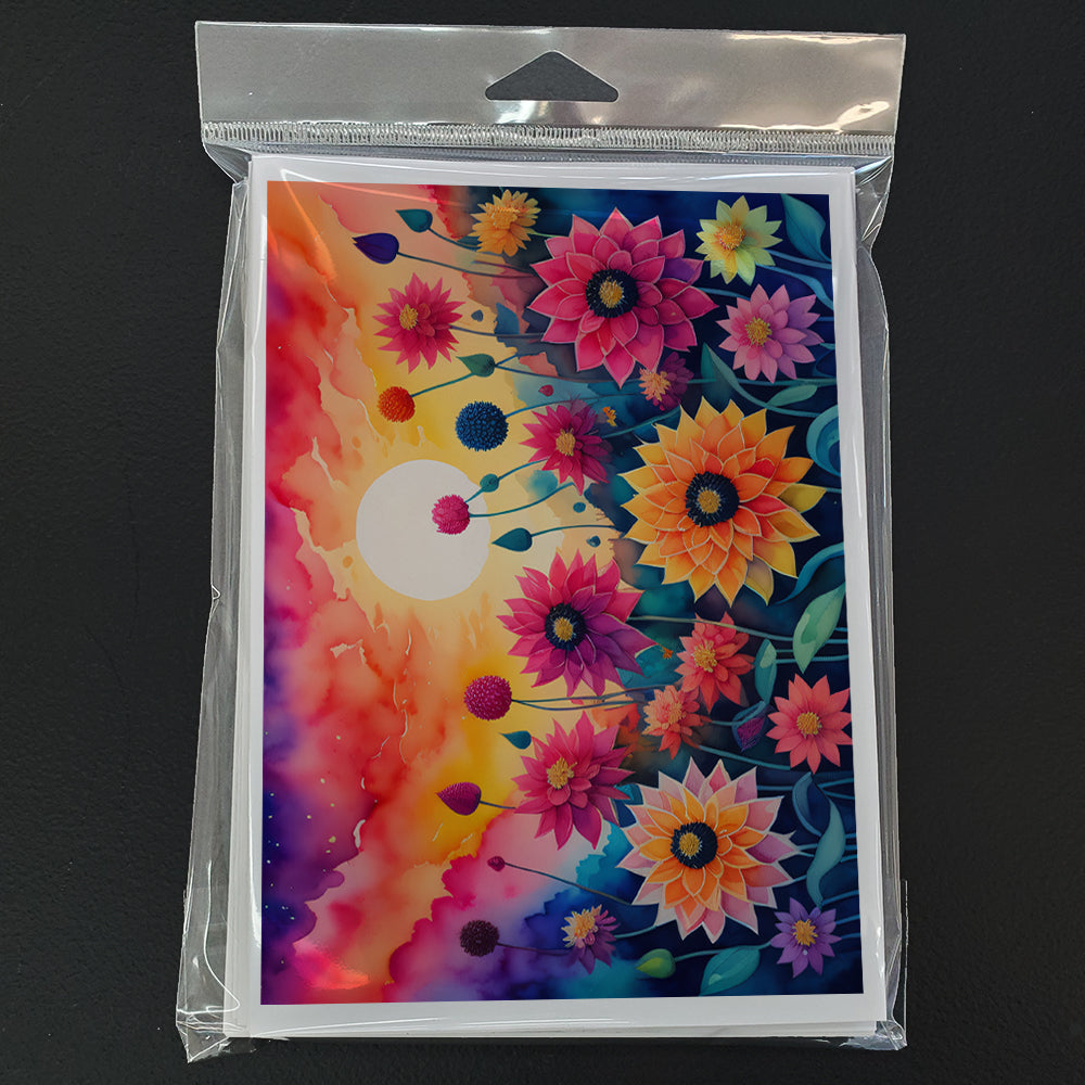 Dahlias in Color Greeting Cards Pack of 8 Blank Cards with Envelopes Whimsical A7 Size 5x7