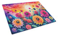 Dahlias in Color Cutting Board Tempered Glass Kitchen Cutting Surface, Heat Resistant Chopping, Non-Slip Feet, Food Prep & Serving