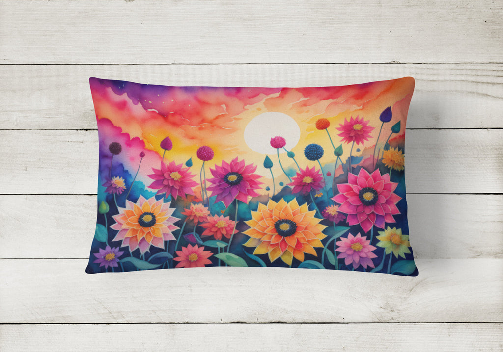 Dahlias in Color Decorative Throw Pillow 12x16 Indoor Outdoor Accent Cushion, Fabric Cover with Insert for Sofa, Bed, Porch & Living Room