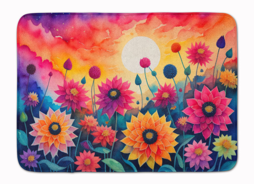 Dahlias in Color Memory Foam Kitchen Mat Machine Washable Anti-Fatigue Cushion Comfort Bath or Kitchen Rug