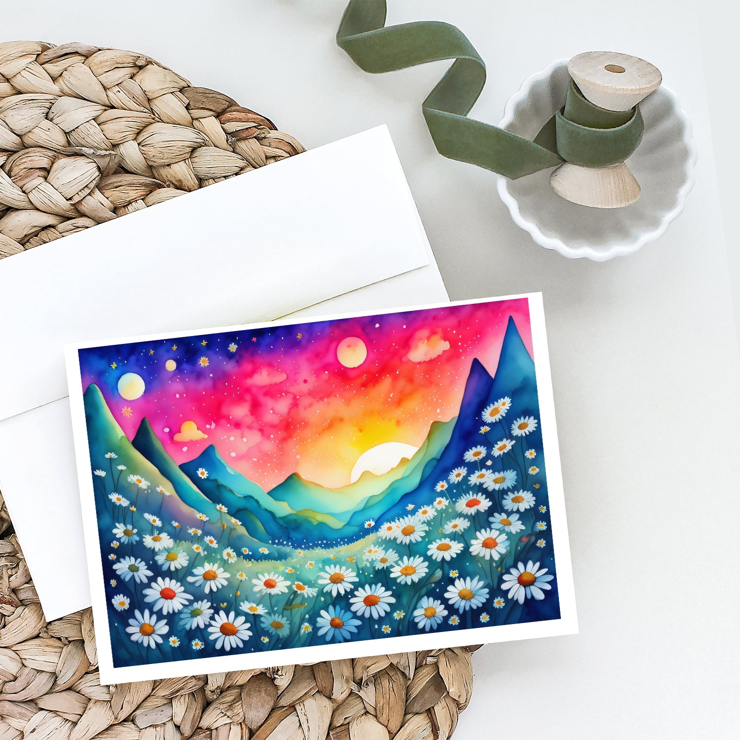 Daisies in Color Greeting Cards Pack of 8 Blank Cards with Envelopes Whimsical A7 Size 5x7