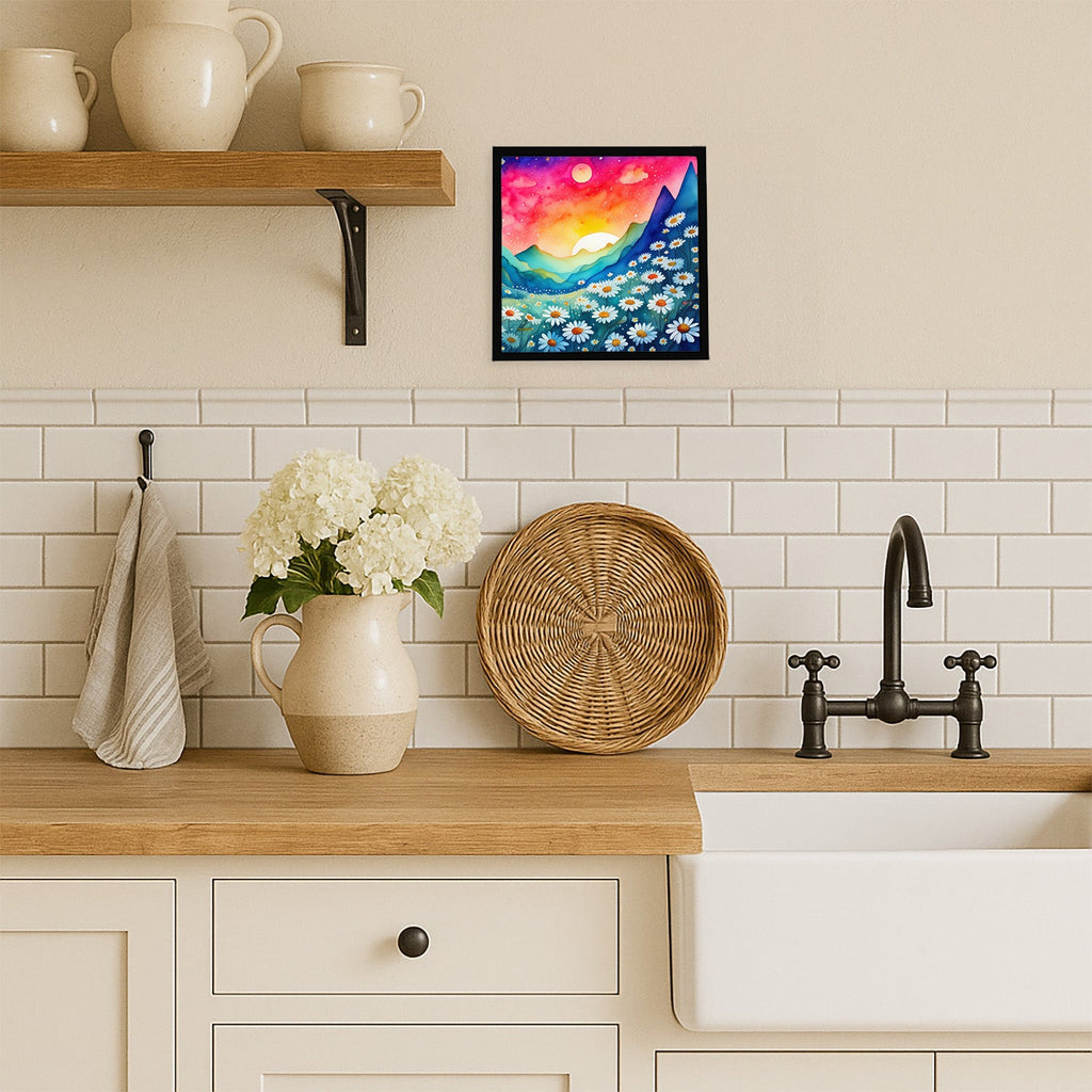 Daisies in Color Framed Metal Print Bathroom, Kitchen, Office, Home Decor Wall Art Ready to Hang, Square, 8X8