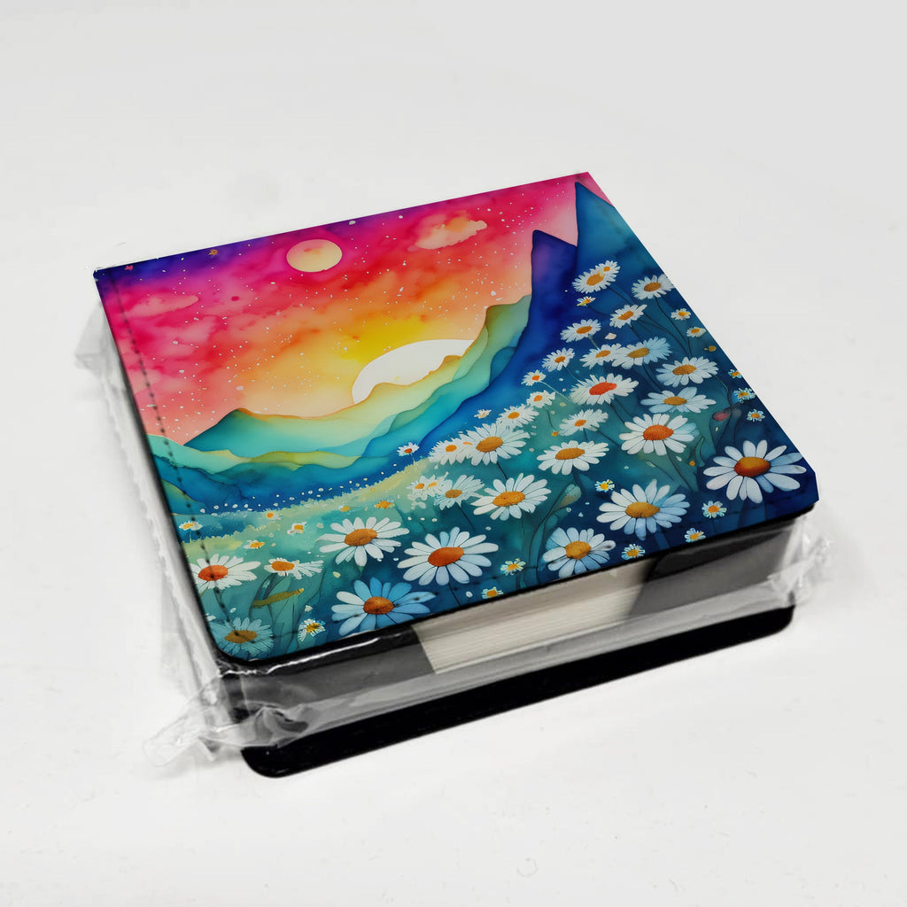 Daisies in Color PU Leather Note Paper Holder with Artist-Designed Cover, Desk Accessory, Office Gift