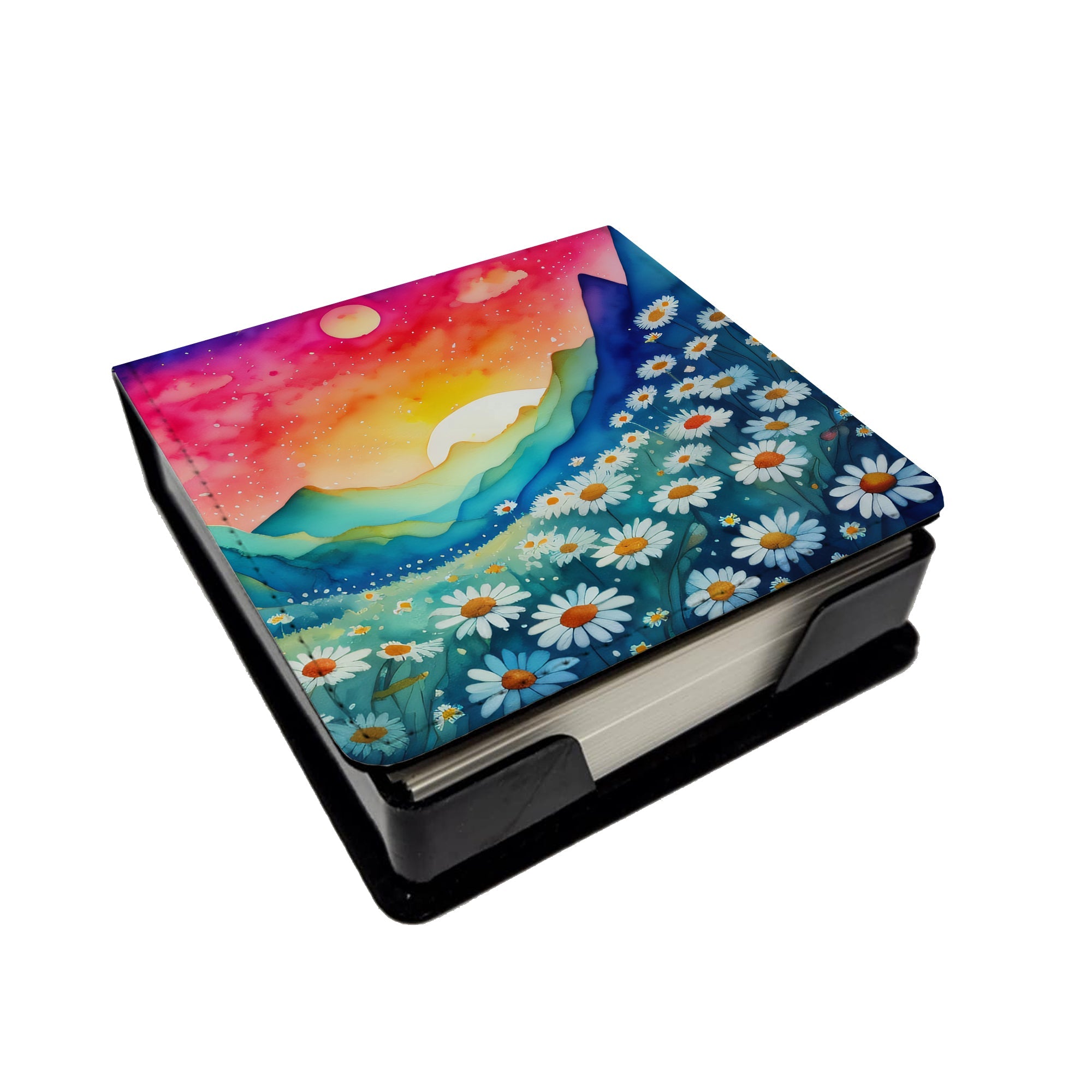 Daisies in Color PU Leather Note Paper Holder with Artist-Designed Cover, Desk Accessory, Office Gift