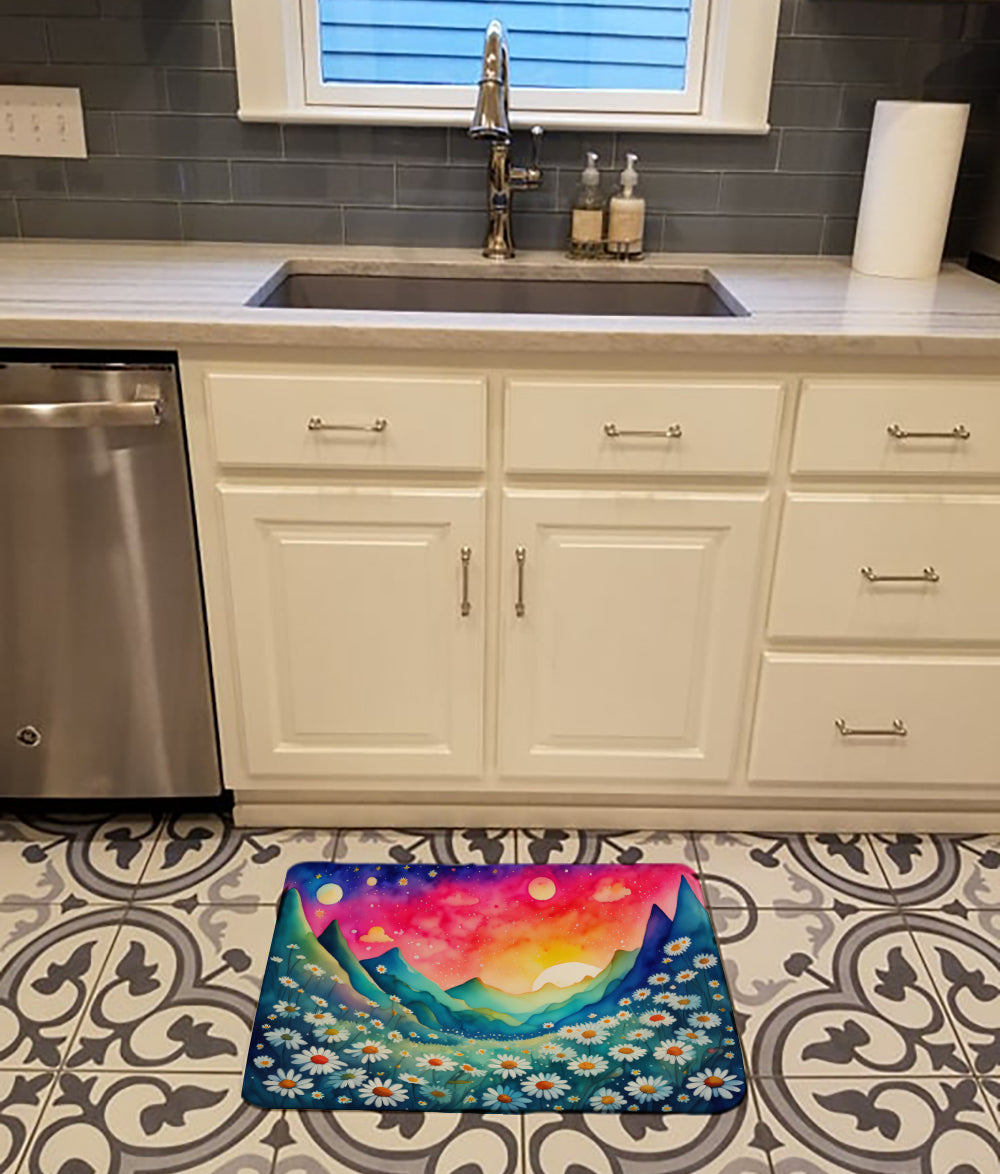 Daisies in Color Memory Foam Kitchen Mat Machine Washable Anti-Fatigue Cushion Comfort Bath or Kitchen Rug