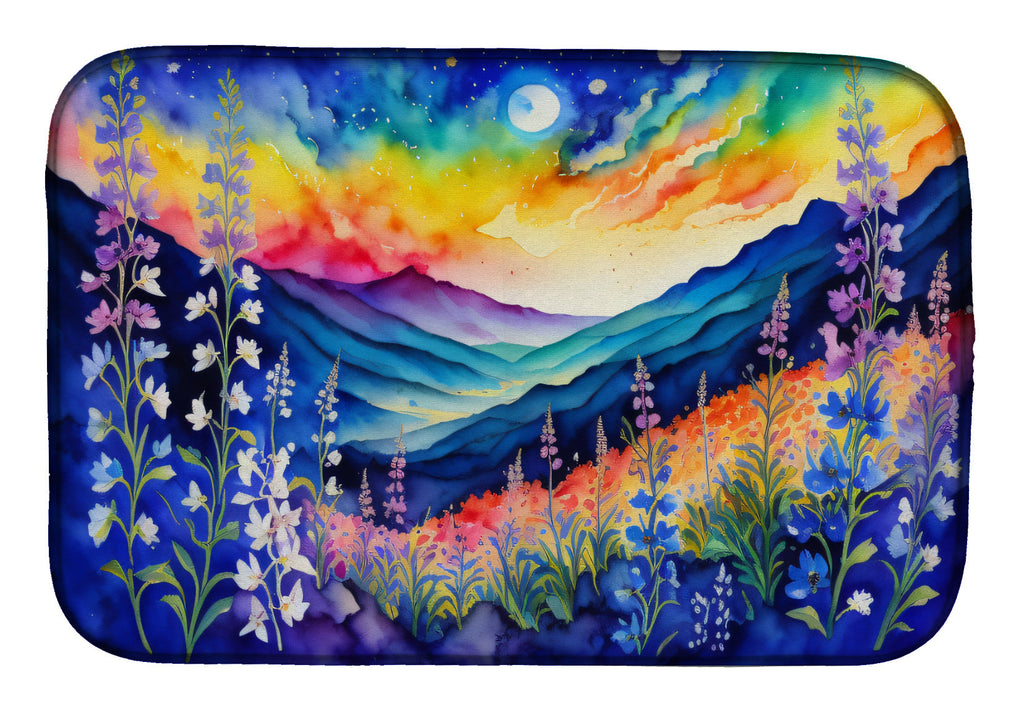 Delphinium in Color Dish Drying Mat Absorbent Dish Drying Mat Pad for Kitchen Counter Dish Drainer Mat for Countertop, 14 x 21", Multicolor
