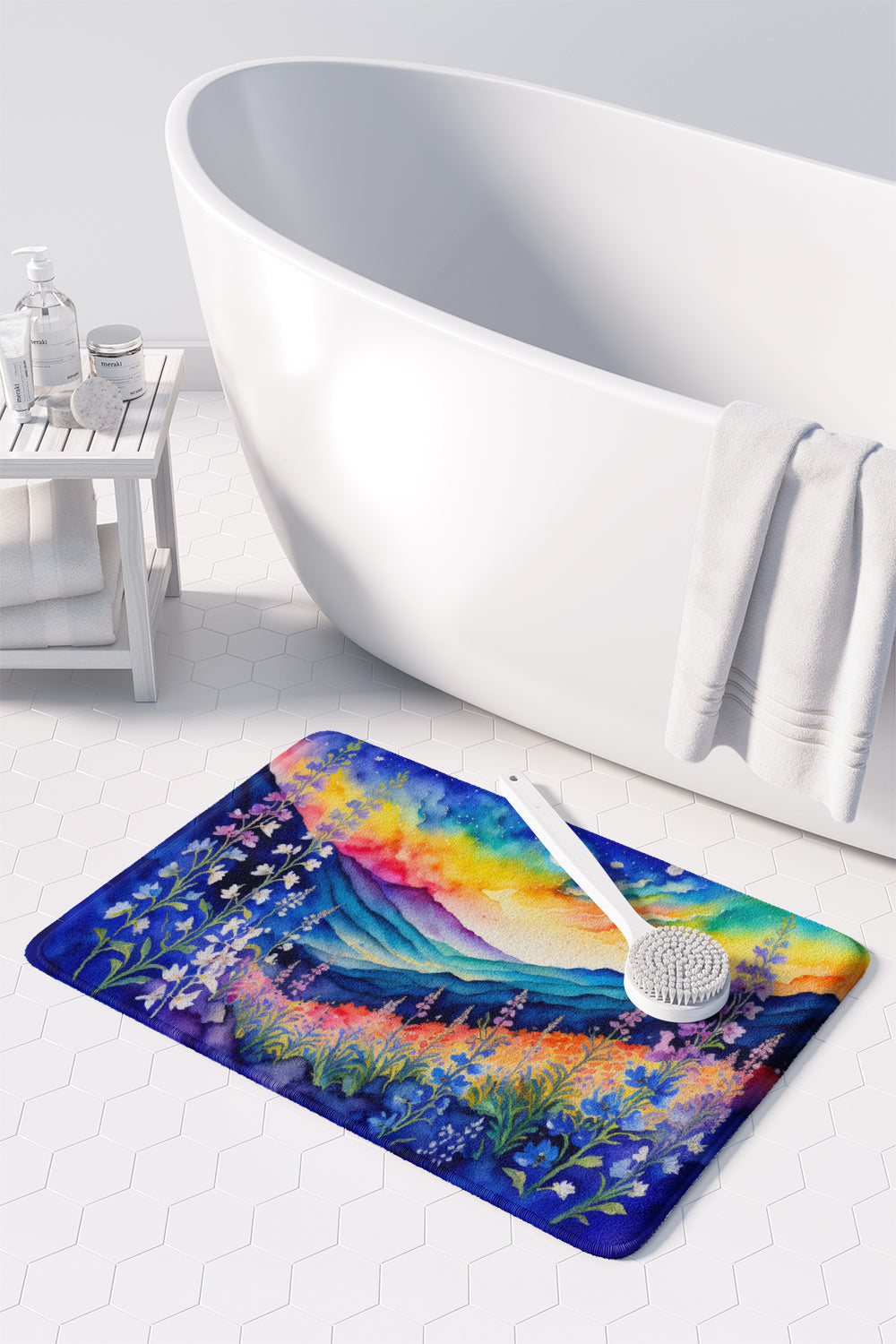 Delphinium in Color Memory Foam Kitchen Mat Machine Washable Anti-Fatigue Cushion Comfort Bath or Kitchen Rug