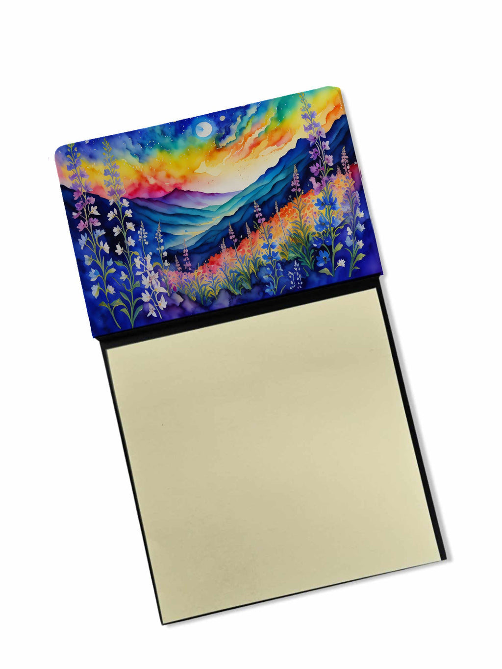 Delphinium in Color Watercolor Sticky Note Holder Refillable Dispenser Desk Accessory 3x3 Pad Gift