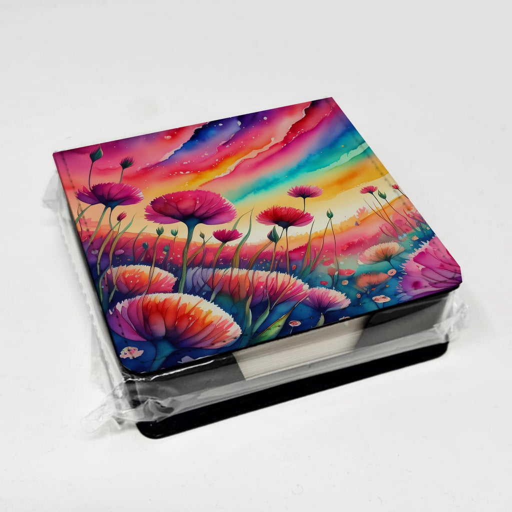 Dianthus in Color PU Leather Note Paper Holder with Artist-Designed Cover, Desk Accessory, Office Gift