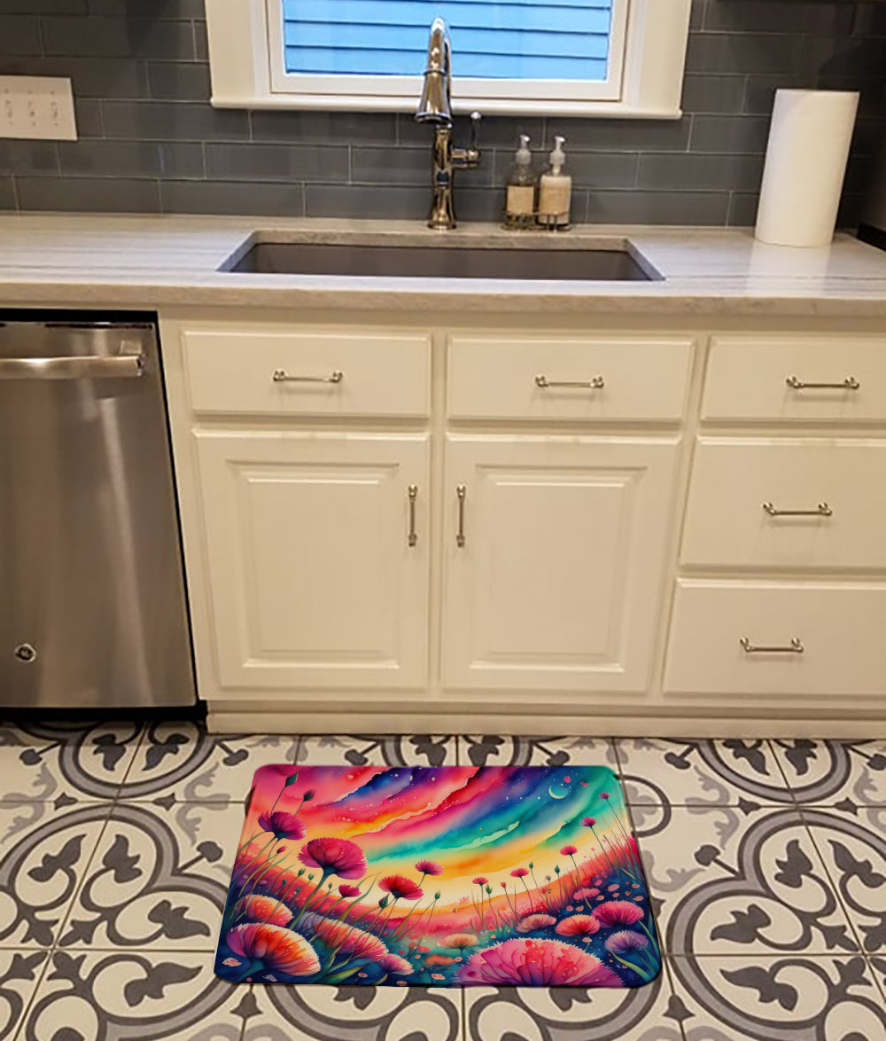Dianthus in Color Memory Foam Kitchen Mat Machine Washable Anti-Fatigue Cushion Comfort Bath or Kitchen Rug