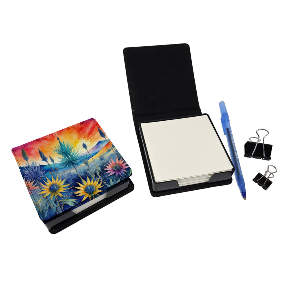 Eryngium in Color PU Leather Note Paper Holder with Artist-Designed Cover, Desk Accessory, Office Gift