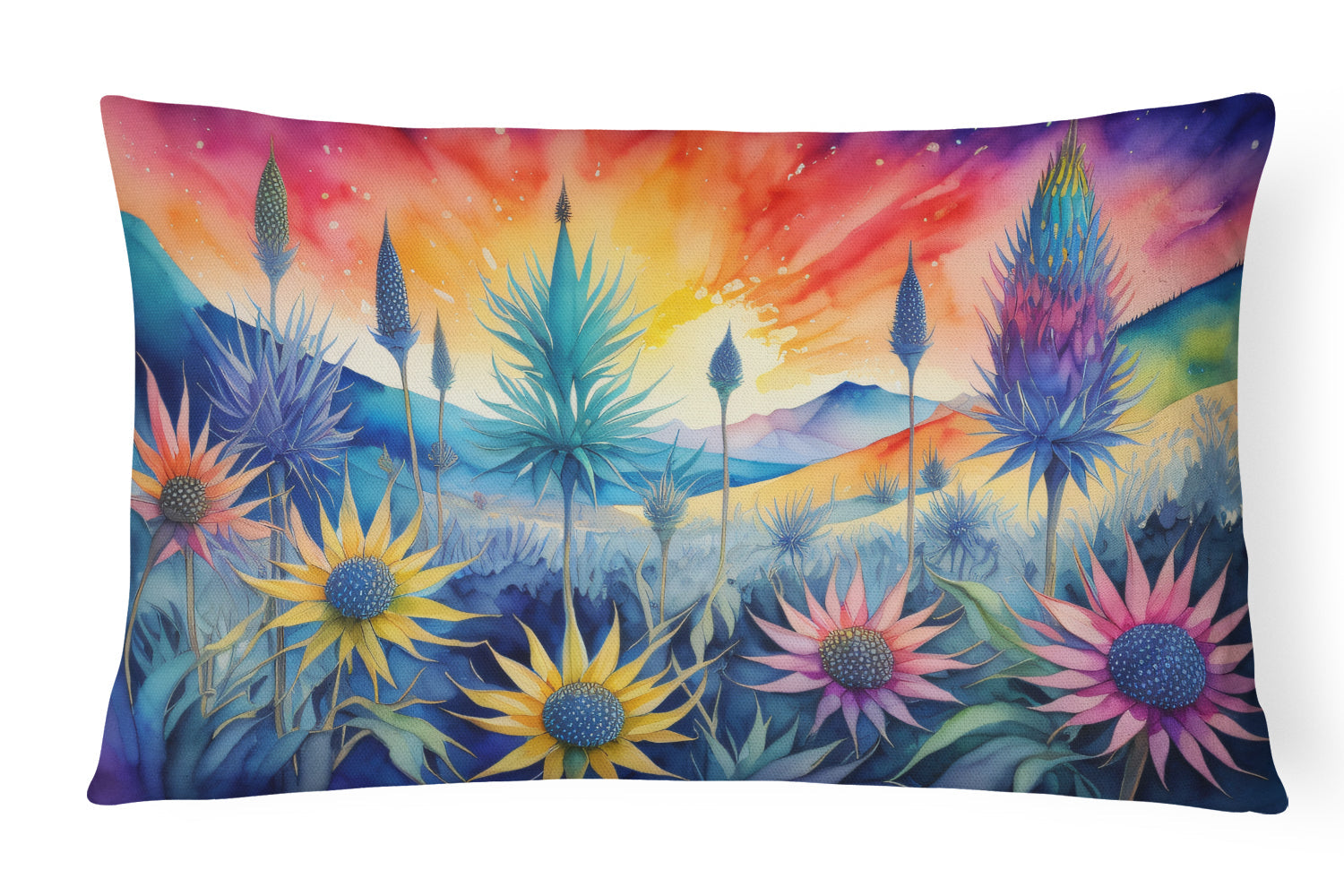 Eryngium in Color Decorative Throw Pillow 12x16 Indoor Outdoor Accent Cushion, Fabric Cover with Insert for Sofa, Bed, Porch & Living Room