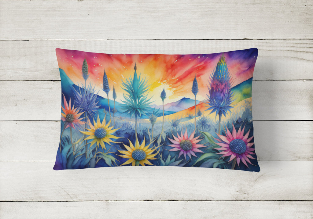 Eryngium in Color Decorative Throw Pillow 12x16 Indoor Outdoor Accent Cushion, Fabric Cover with Insert for Sofa, Bed, Porch & Living Room