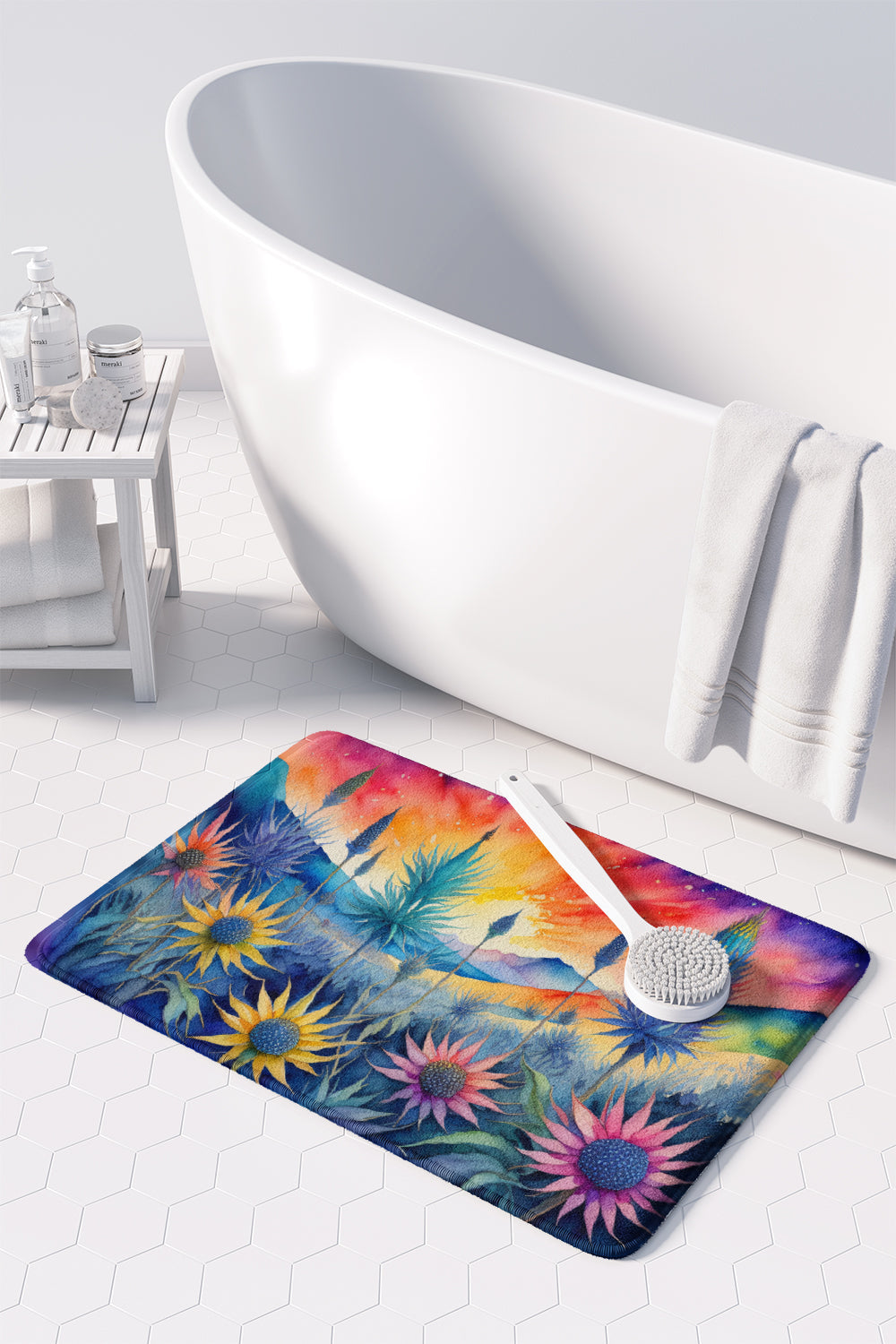 Eryngium in Color Memory Foam Kitchen Mat Machine Washable Anti-Fatigue Cushion Comfort Bath or Kitchen Rug