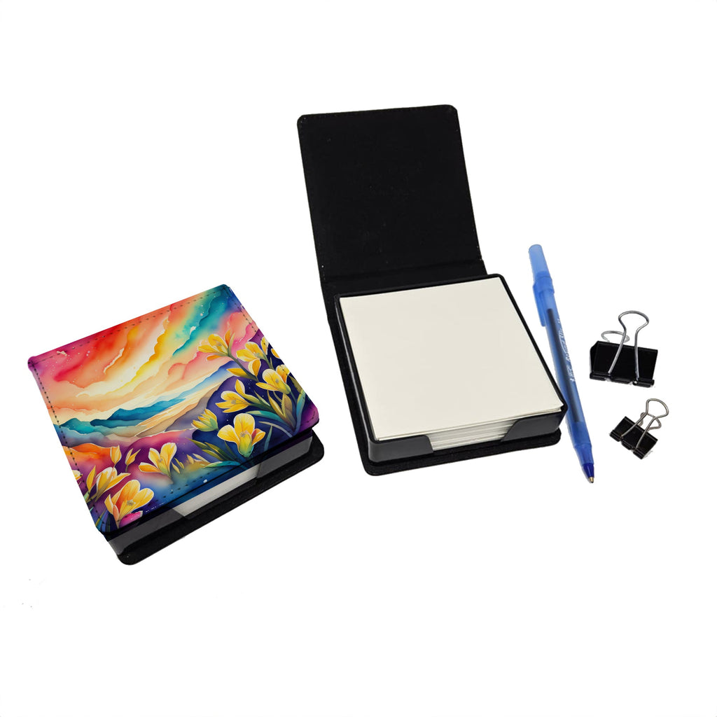 Freesia in Color PU Leather Note Paper Holder with Artist-Designed Cover, Desk Accessory, Office Gift