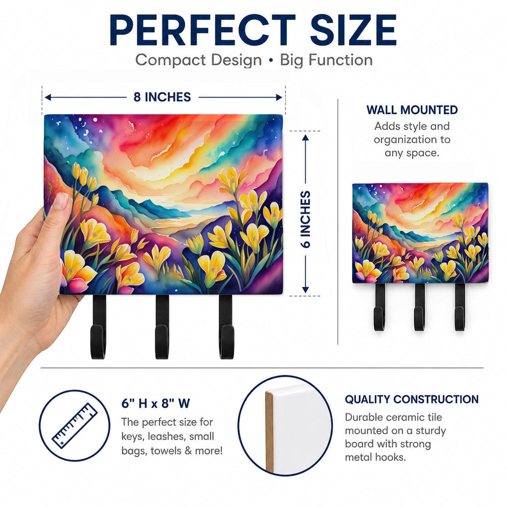 Freesia in Color Leash or Key Holder Wall Hooks, Coat Rack Wall Mount, for Hanging Keys, Towels, Aprons, Leashes