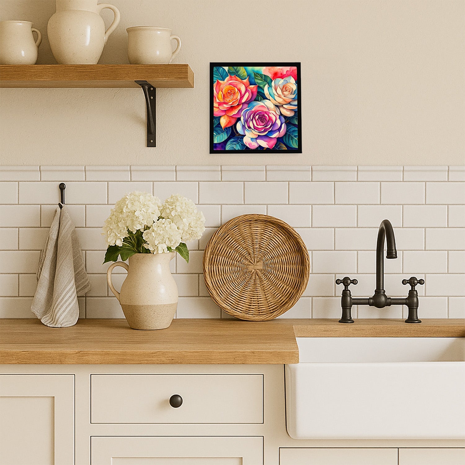 Gardenias in Color Framed Metal Print Bathroom, Kitchen, Office, Home Decor Wall Art Ready to Hang, Square, 8X8