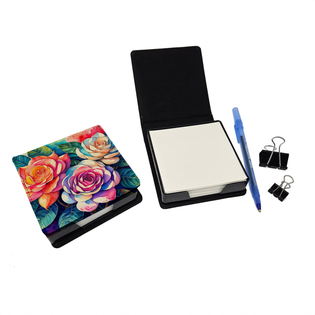 Gardenias in Color PU Leather Note Paper Holder with Artist-Designed Cover, Desk Accessory, Office Gift