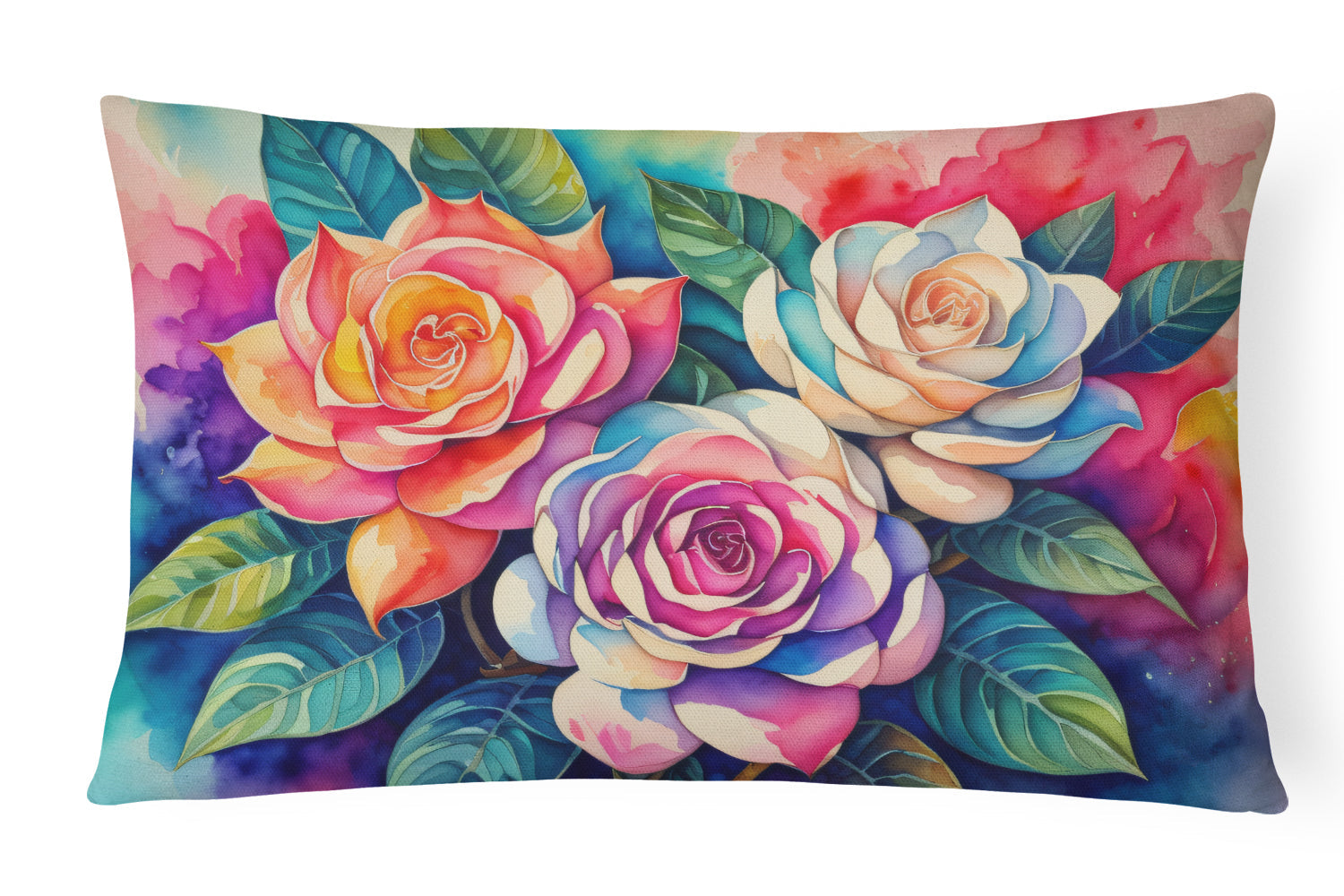Gardenias in Color Decorative Throw Pillow 12x16 Indoor Outdoor Accent Cushion, Fabric Cover with Insert for Sofa, Bed, Porch & Living Room