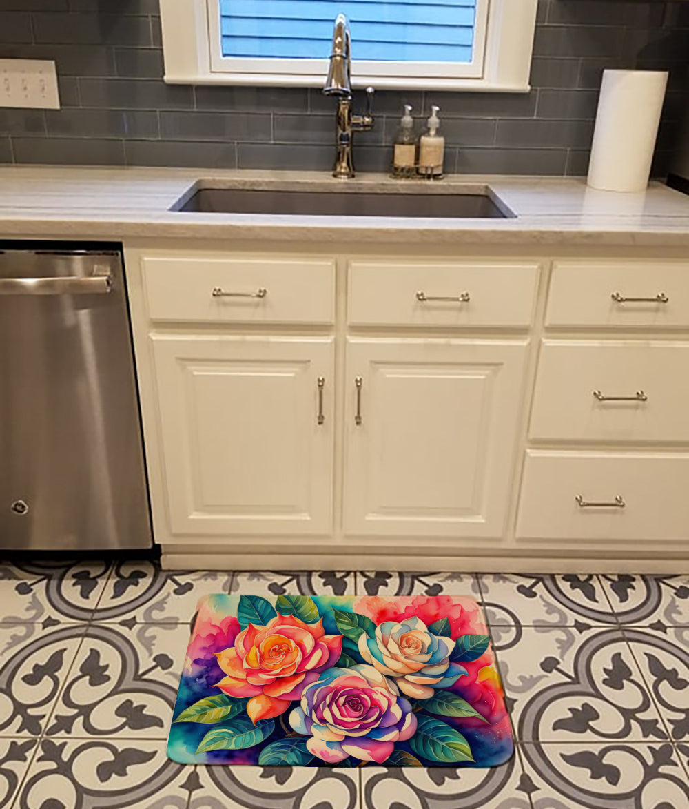 Gardenias in Color Memory Foam Kitchen Mat Machine Washable Anti-Fatigue Cushion Comfort Bath or Kitchen Rug