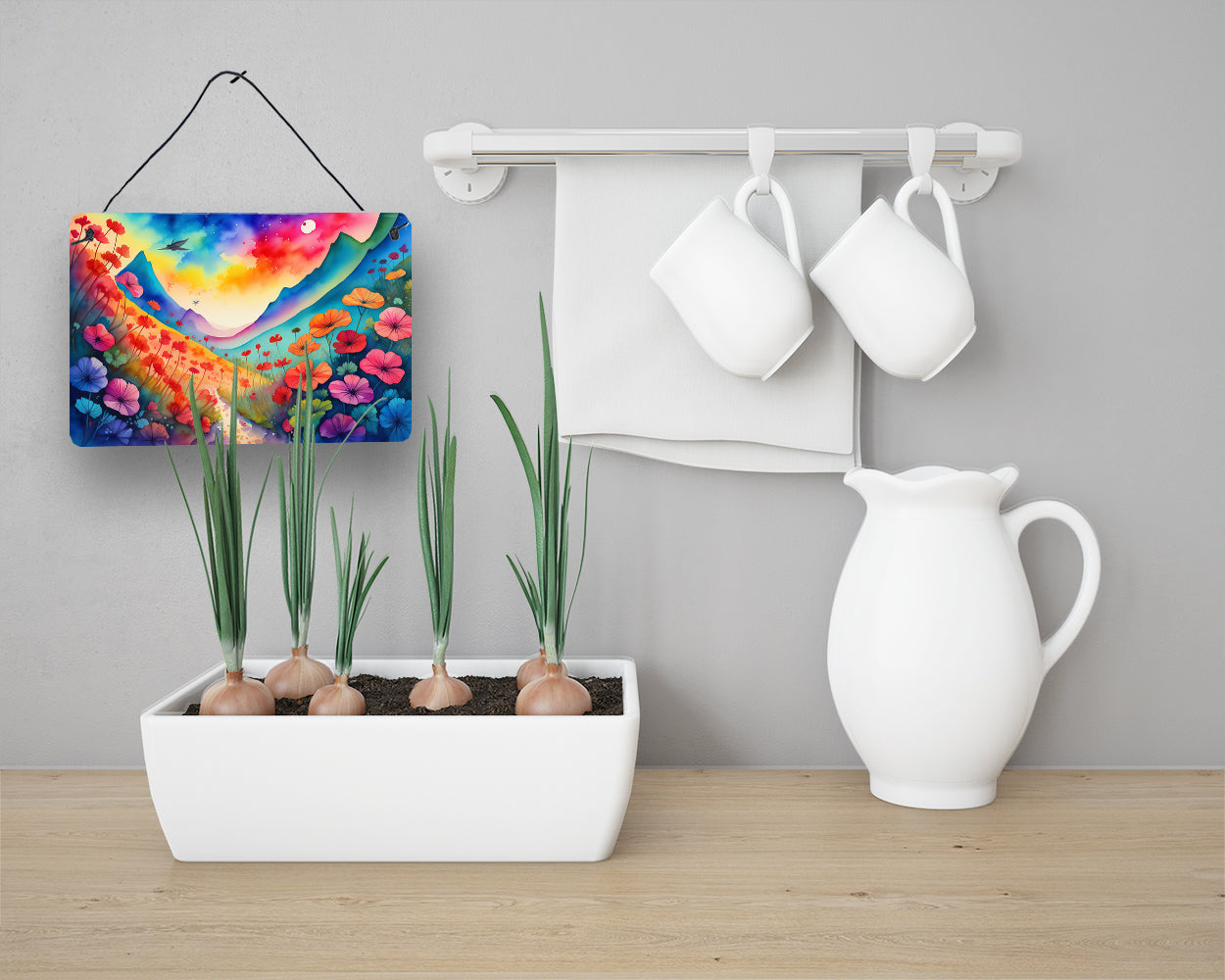 Geraniums in Color Wall or Door Hanging Prints Aluminum Metal Sign Kitchen Wall Bar Bathroom Plaque Home Decor, 8HX12W, Multicolor