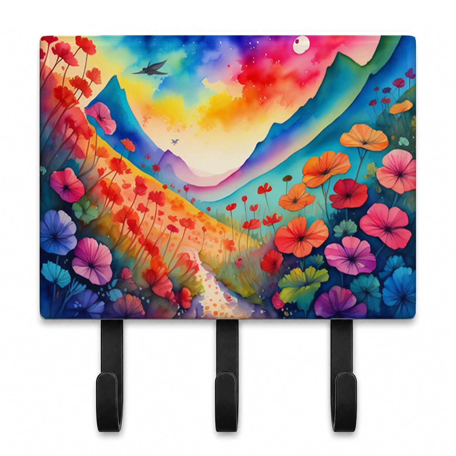 Geraniums in Color Leash or Key Holder Wall Hooks, Coat Rack Wall Mount, for Hanging Keys, Towels, Aprons, Leashes