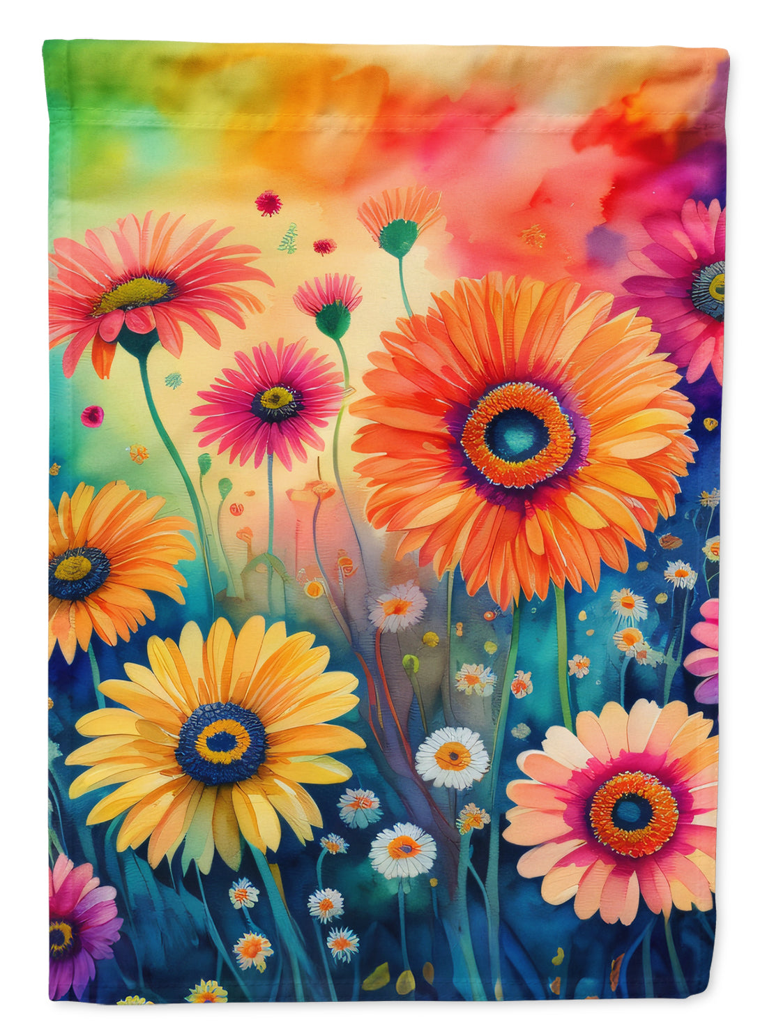 Gerbera Daisies in Color House Flag 28x40 Porch Sleeve Pole Decorative Outside Yard Banner Artwork Wall Hanging, Polyester