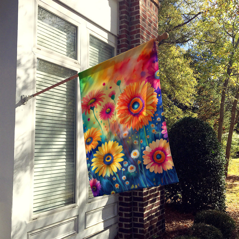 Gerbera Daisies in Color House Flag 28x40 Porch Sleeve Pole Decorative Outside Yard Banner Artwork Wall Hanging, Polyester