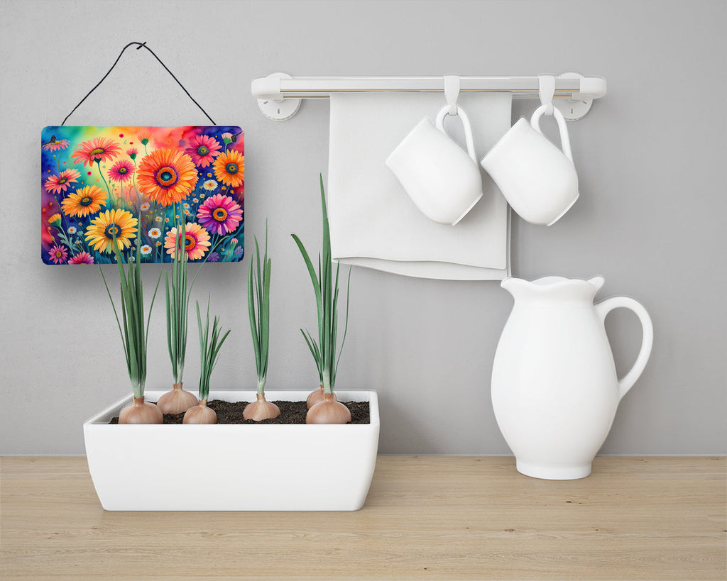 Gerbera Daisies in Color Wall or Door Hanging Prints Aluminum Metal Sign Kitchen Wall Bar Bathroom Plaque Home Decor, 8HX12W, Multicolor