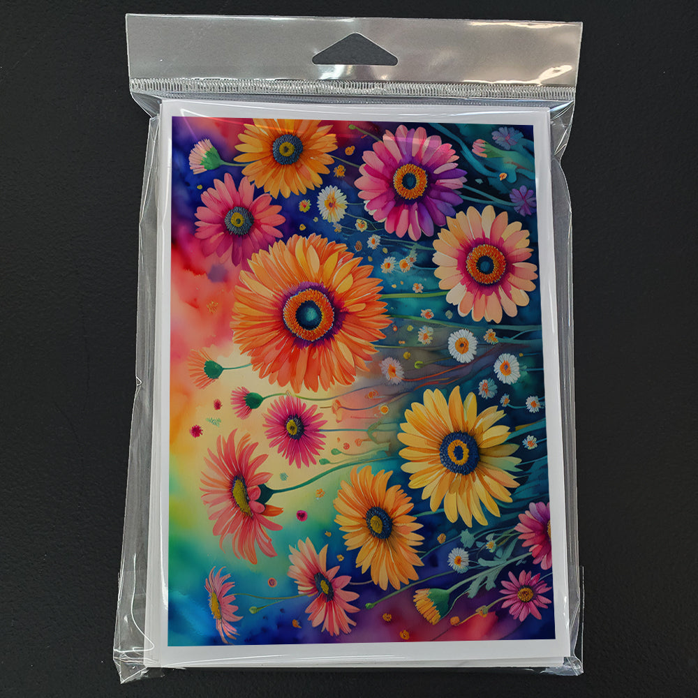 Gerbera Daisies in Color Greeting Cards Pack of 8 Blank Cards with Envelopes Whimsical A7 Size 5x7