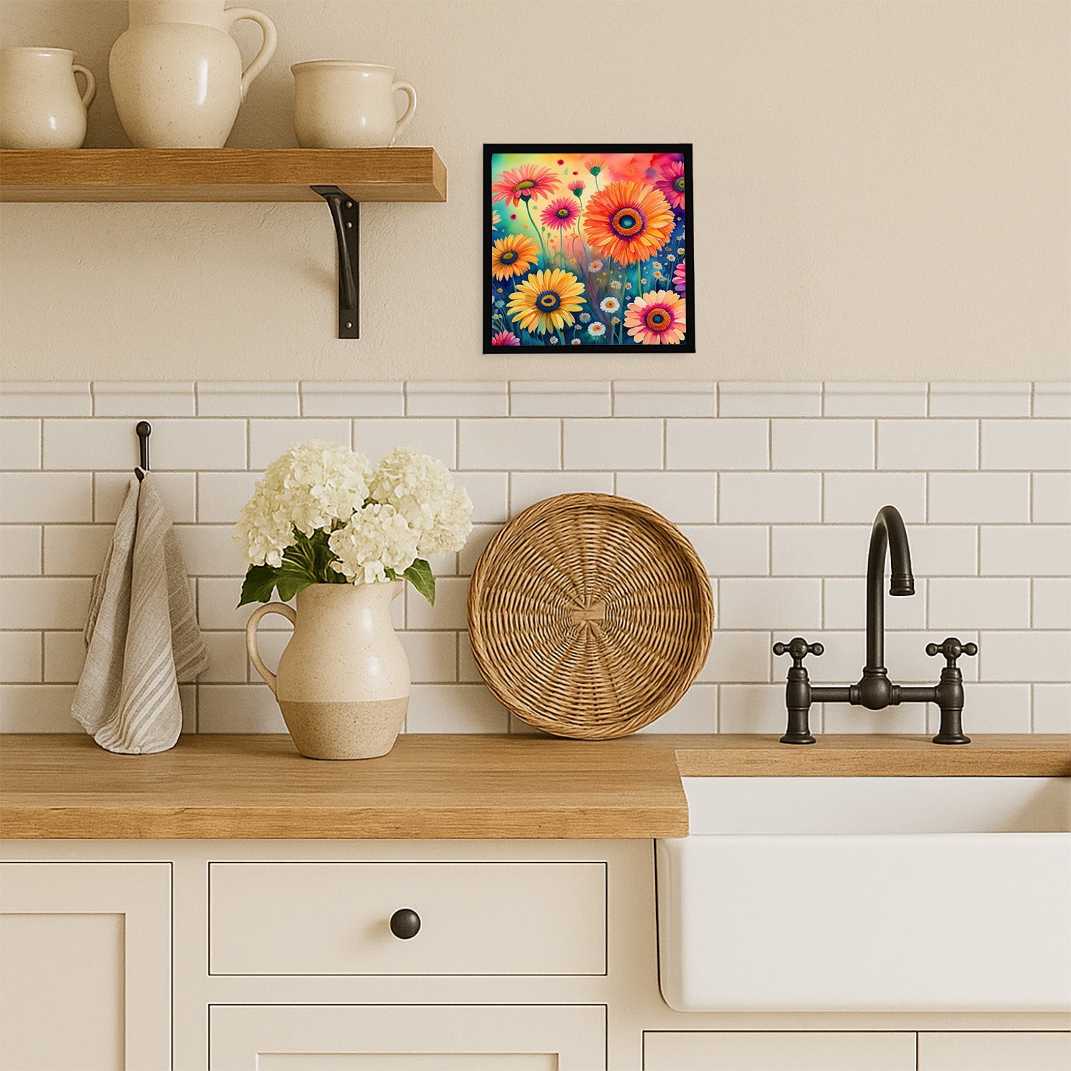 Gerbera Daisies in Color Framed Metal Print Bathroom, Kitchen, Office, Home Decor Wall Art Ready to Hang, Square, 8X8