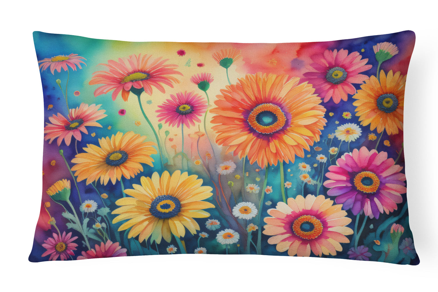Gerbera Daisies in Color Decorative Throw Pillow 12x16 Indoor Outdoor Accent Cushion, Fabric Cover with Insert for Sofa, Bed, Porch & Living Room