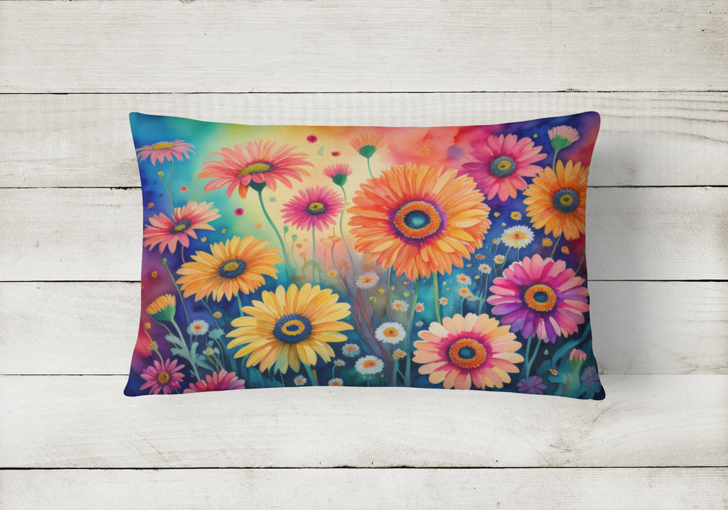 Gerbera Daisies in Color Decorative Throw Pillow 12x16 Indoor Outdoor Accent Cushion, Fabric Cover with Insert for Sofa, Bed, Porch & Living Room
