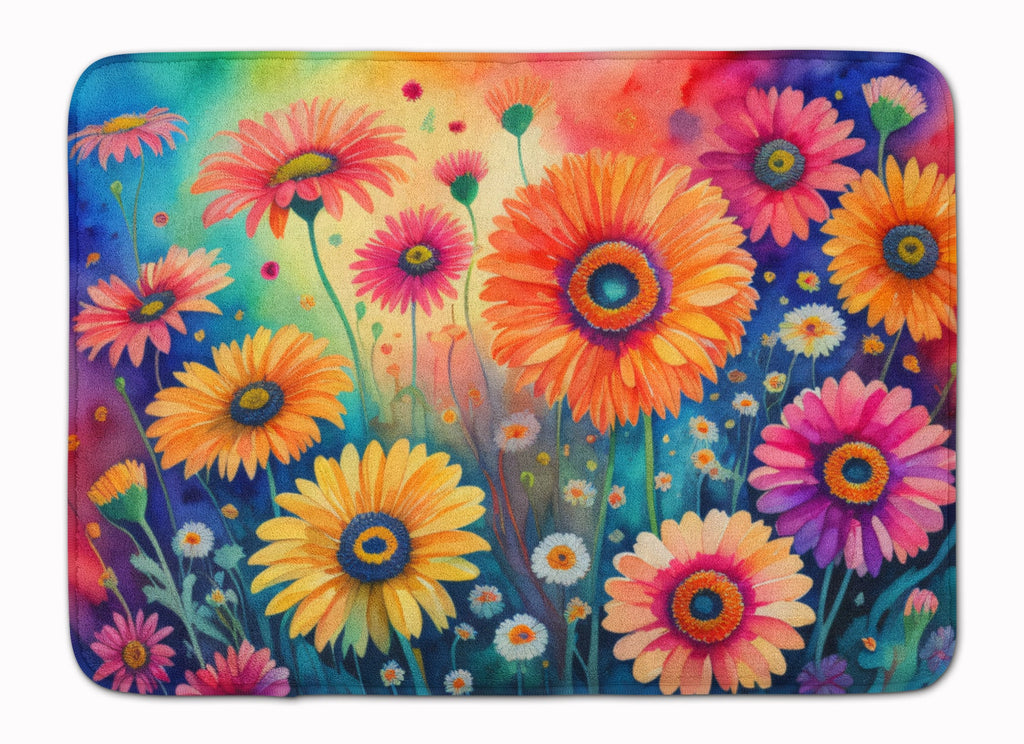 Gerbera Daisies in Color Memory Foam Kitchen Mat Machine Washable Anti-Fatigue Cushion Comfort Bath or Kitchen Rug
