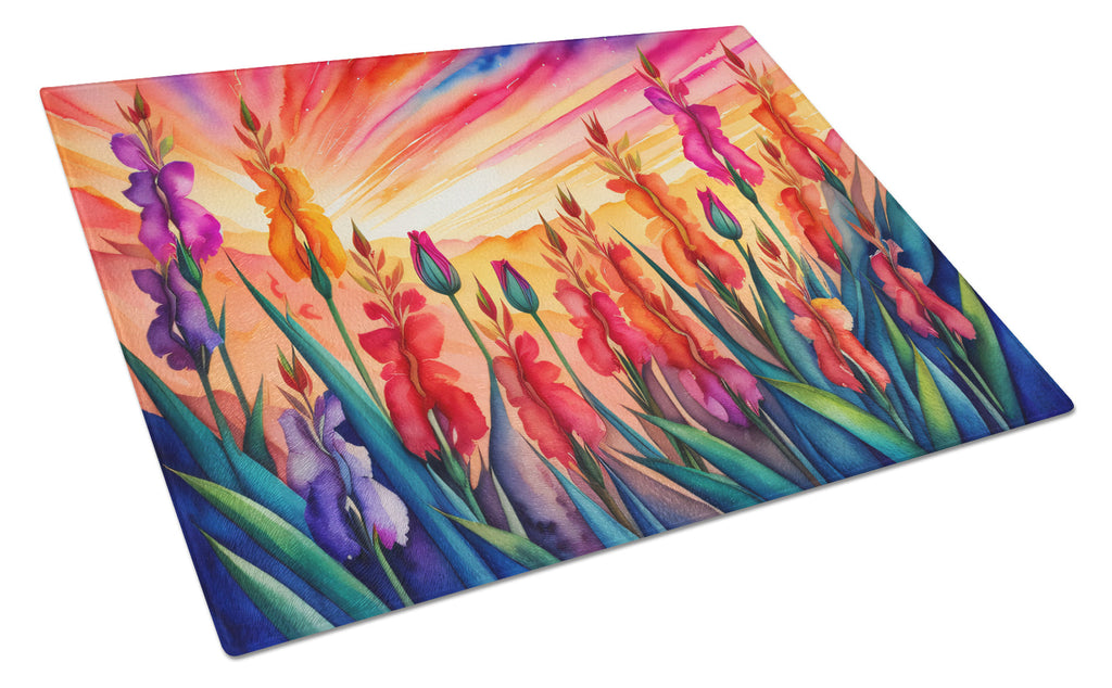 Gladiolus in Color Cutting Board Tempered Glass Kitchen Cutting Surface, Heat Resistant Chopping, Non-Slip Feet, Food Prep & Serving