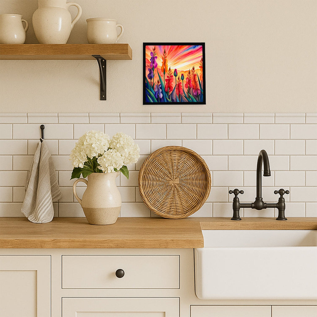 Gladiolus in Color Framed Metal Print Bathroom, Kitchen, Office, Home Decor Wall Art Ready to Hang, Square, 8X8