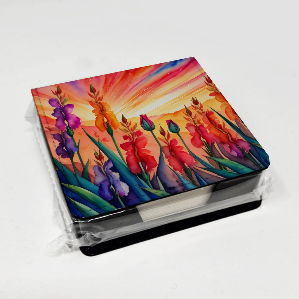 Gladiolus in Color PU Leather Note Paper Holder with Artist-Designed Cover, Desk Accessory, Office Gift