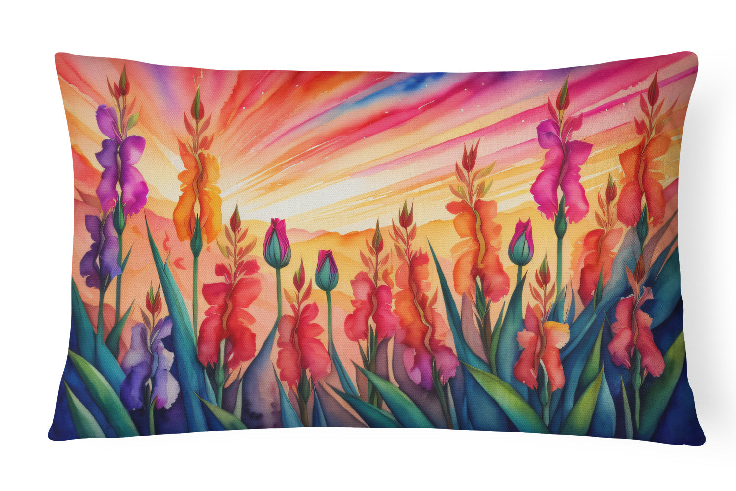 Gladiolus in Color Decorative Throw Pillow 12x16 Indoor Outdoor Accent Cushion, Fabric Cover with Insert for Sofa, Bed, Porch & Living Room