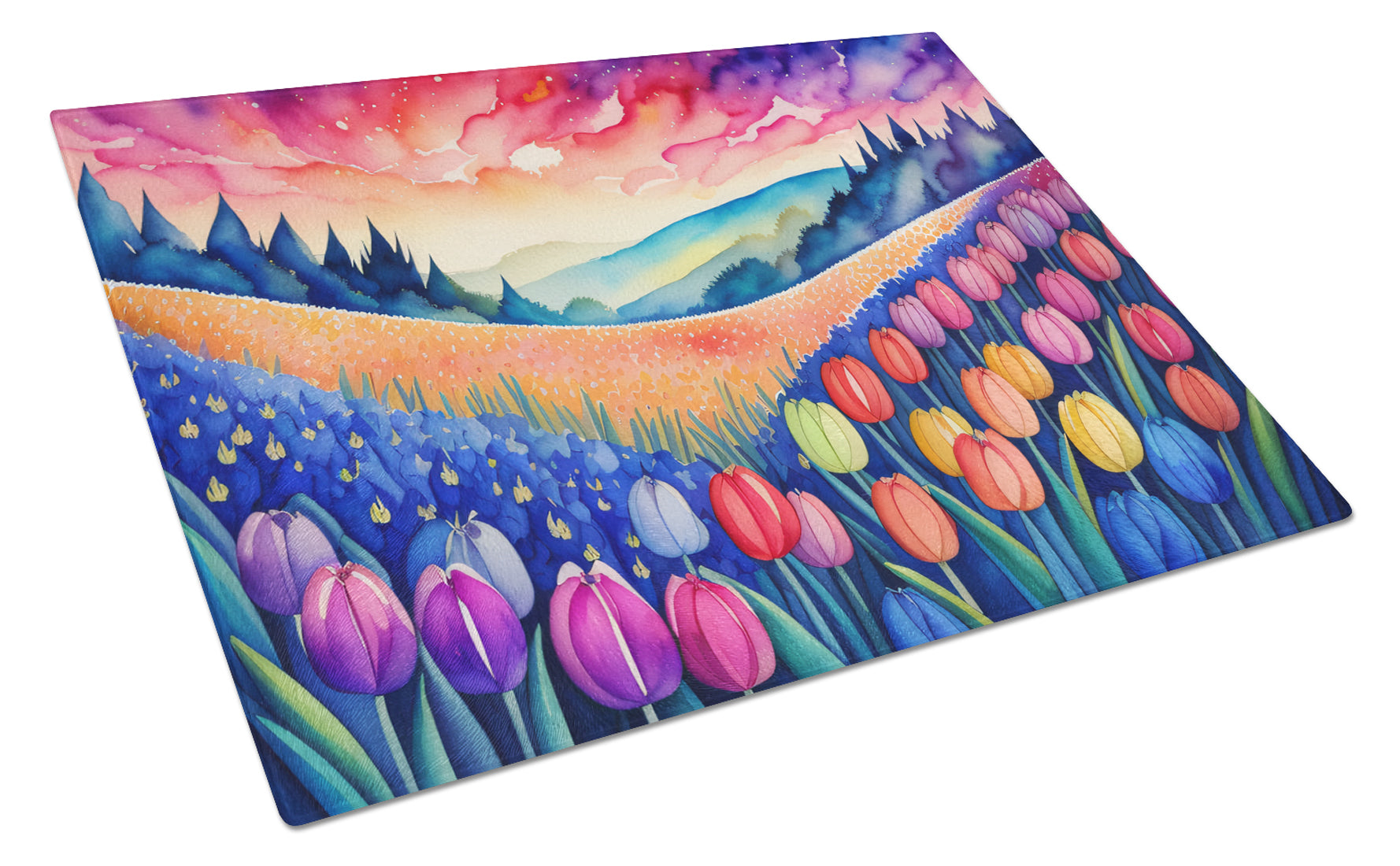 Hyacinths in Color Cutting Board Tempered Glass Kitchen Cutting Surface, Heat Resistant Chopping, Non-Slip Feet, Food Prep & Serving
