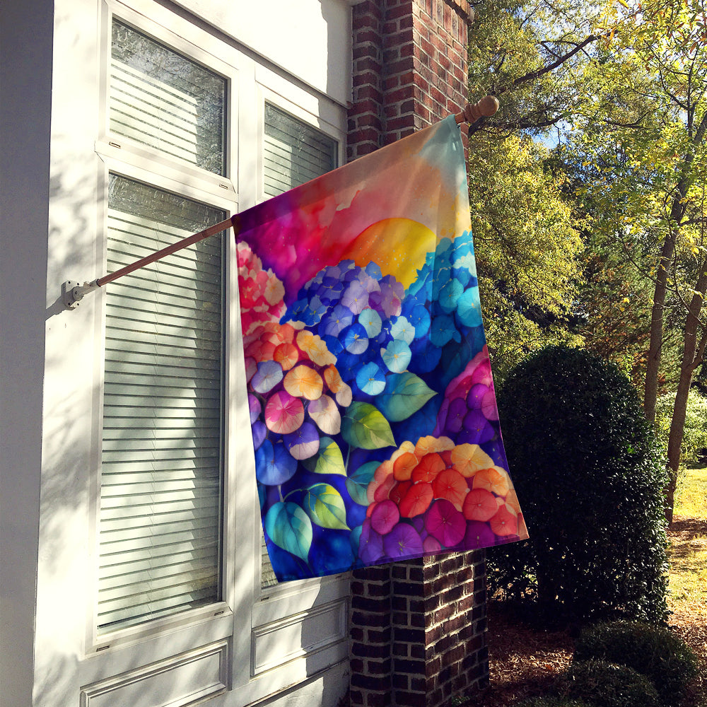 Hydrangeas in Color House Flag 28x40 Porch Sleeve Pole Decorative Outside Yard Banner Artwork Wall Hanging, Polyester