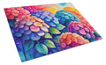 Hydrangeas in Color Cutting Board Tempered Glass Kitchen Cutting Surface, Heat Resistant Chopping, Non-Slip Feet, Food Prep & Serving